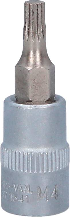 Ein Torx-Bit in einem silbernen Bit-Halter, verwendet für Schraubarbeiten, mit Beschriftung 'M4'.