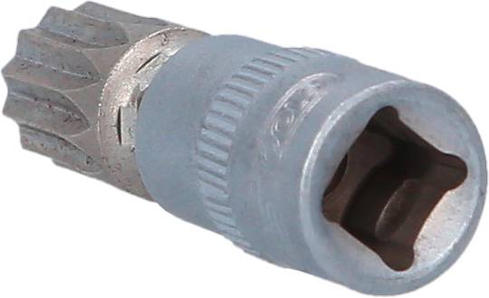 'CNC-gefräste Schraubnuss' zeigt eine metallene Schraubnuss mit gezahntem Kopf. Sie ist für spezielle Schraubverbindungen geeignet.