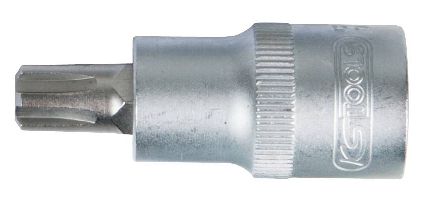 Metallischer Torx-Bit-Aufsatz, zylindrische Form, markiert mit Riffelung für besseren Halt, geeignet für Schraubarbeiten.