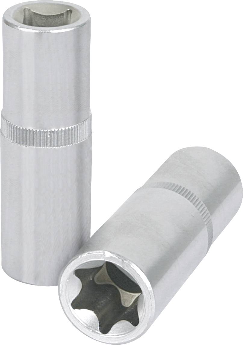 Zwei Steckschlüssel mit geriffeltem Griff aus Metall, einer steht aufrecht, der andere liegt schräg daneben.