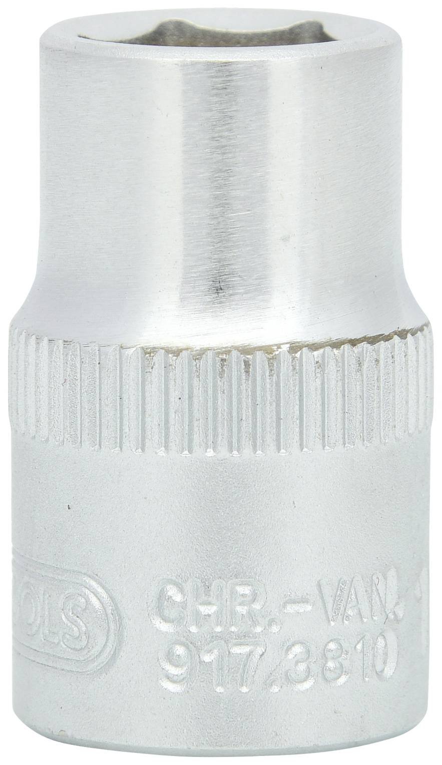 Metallschraubenschlüssel mit sechseckiger Öffnung, markiert mit 'CHROM-VAN 917.3810', verwendet zum Anziehen von Schrauben.