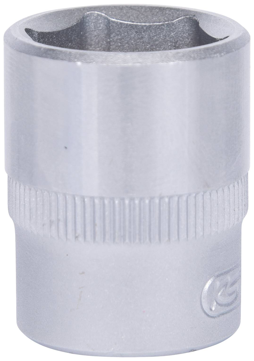 Metallische Stecknuss, sechskantig, glänzende Oberfläche. Verwendet in Werkzeugkästen zum Drehen von Schrauben und Muttern.