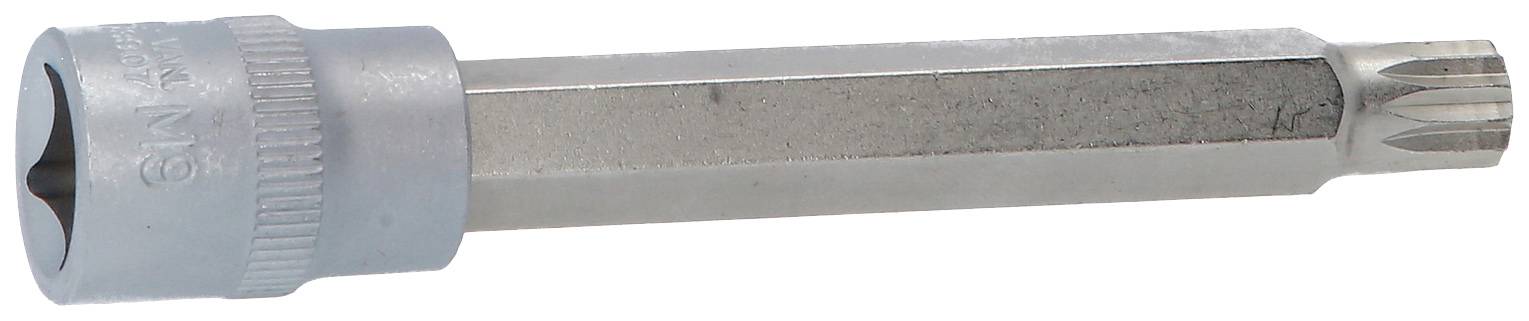 Ein Torx-Bit-Einsatz mit einem silbernen Sechskant-Schaft und einem grauen Griff.