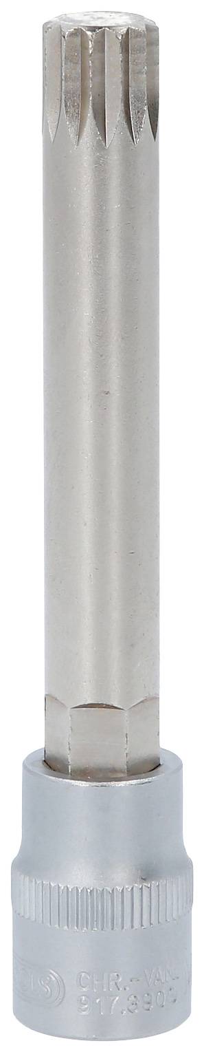 Silberne Vielzahnnuss mit langem Schaft für den Einsatz bei mechanischen Reparaturen oder Wartungsarbeiten.