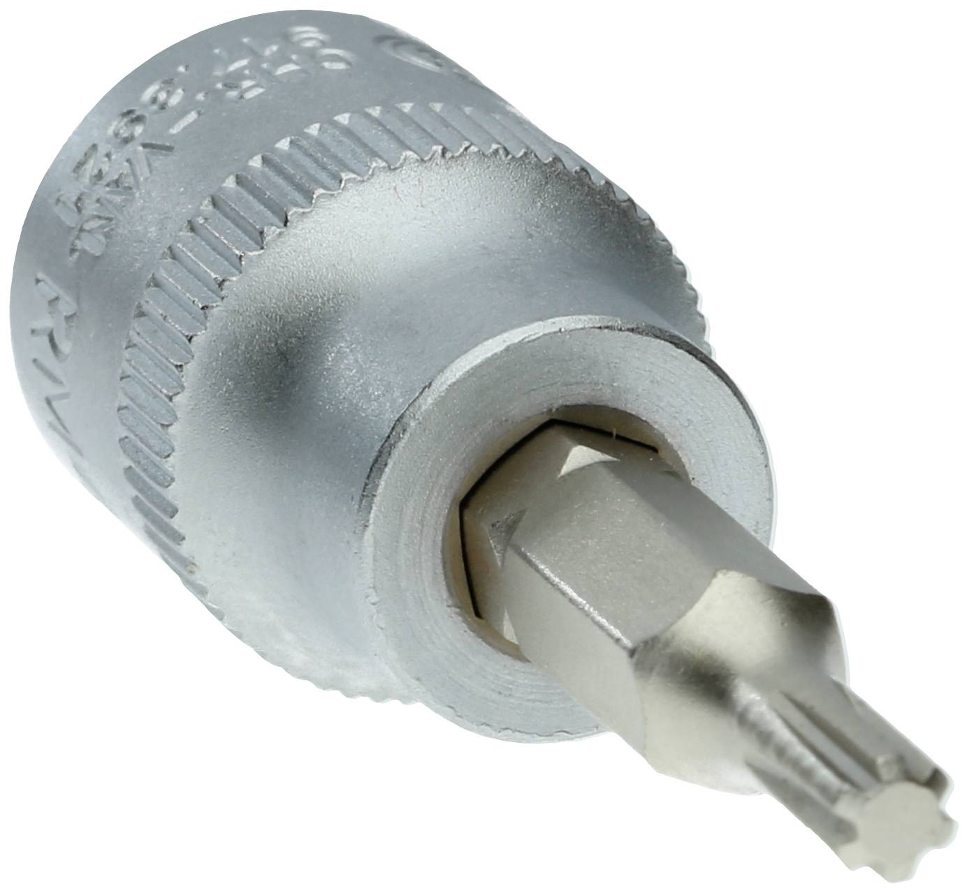 Bitsatz mit Torx-Profil, Nahaufnahme, zeigt metallische Spitze und gerändelten Ringgriff. Werkzeug für präzises Schrauben.