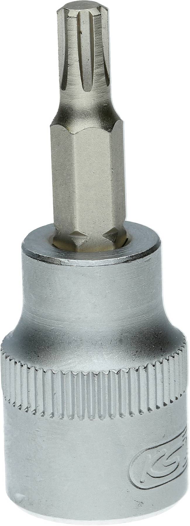 Ein silberner Sechskant-Steckschlüssel mit einem Torx-Bit-Einsatz, geeignet für unterschiedliche Schraubbefestigungen.