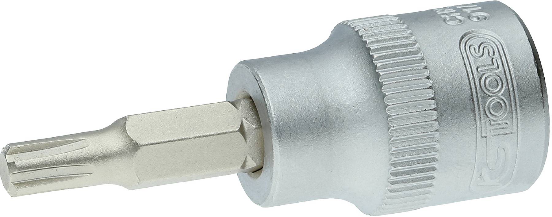Metallischer Torx-Bit, zylindrische Form, passend für Steckschlüssel. Geeignet für Schraubarbeiten mit Torx-Schrauben.