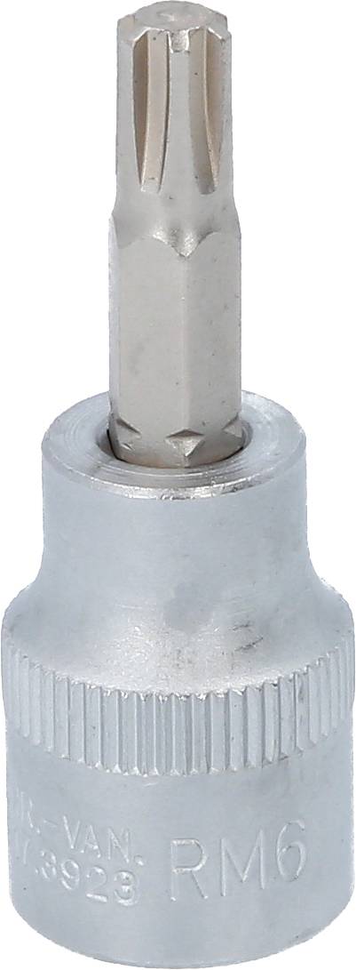Steckschlüssel mit TORX-Bitaufsatz, Größe RM6, aus silbernem Metall, ideal für präzises Schrauben in technischen Anwendungen.