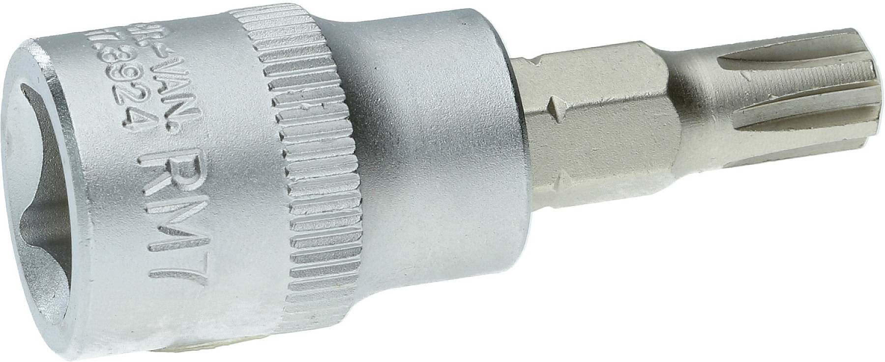 Ein T30 Torx-Bit-Aufsatz mit RMT- und Größenbeschriftung auf der Metallhülle. Verwendet für Schraubarbeiten mit Torx-Schrauben.