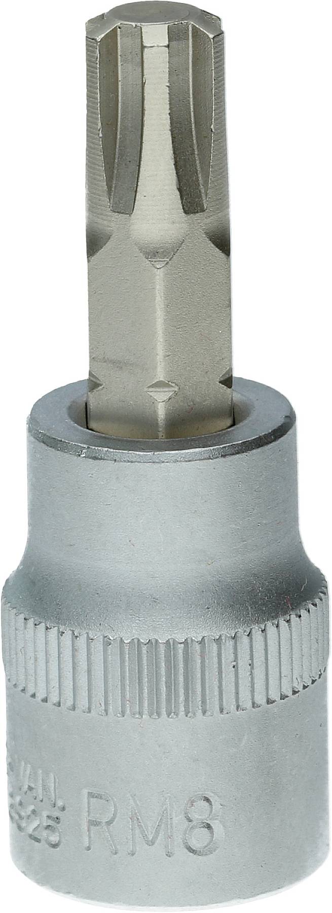 Ein silberner Werkzeugaufsatz mit Sechskantkopf, der für Schraubarbeiten verwendet wird.