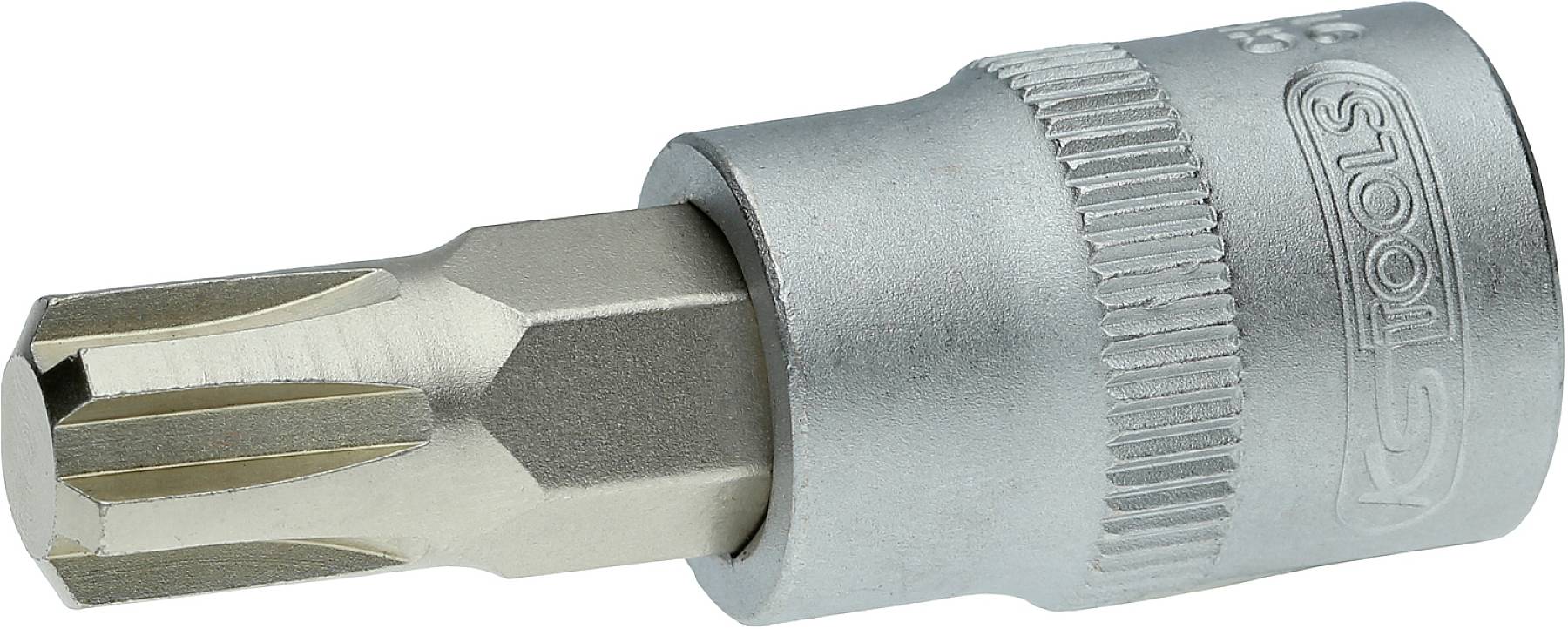 Metallische Stecknuss mit einem Torx-Bit. Geeignet für den Einsatz mit einem Schraubenschlüssel oder Ratsche zum Anziehen von Schrauben.