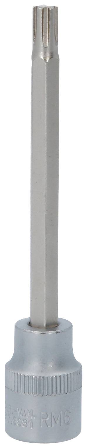 Ein langer, silberner Torx-Bitaufsatz, geeignet für Schraubendreher oder Ratschenschlüssel, vor einem neutralen Hintergrund.