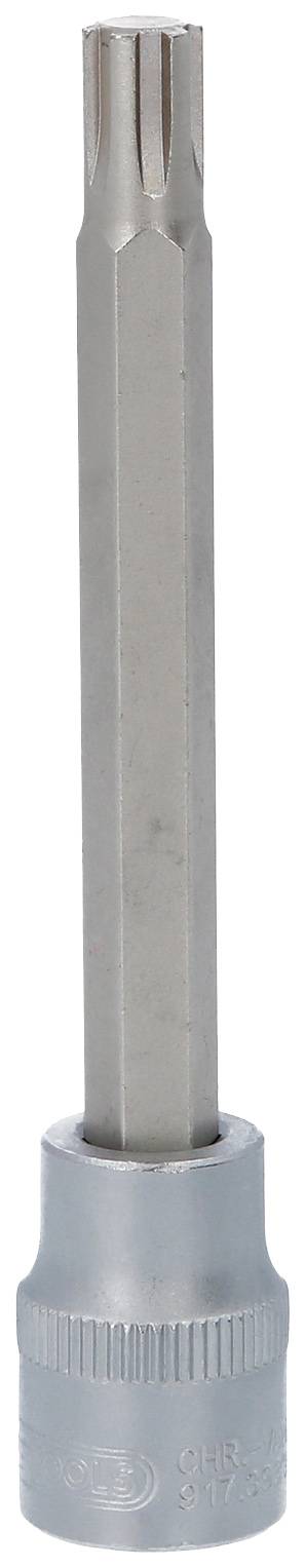 Das Bild zeigt einen metallischen Torx-Schlüssel. Es hat einen langen, schlanken Schaft mit einem sechszackigen Kopf und einen kurzen zylindrischen Griff.