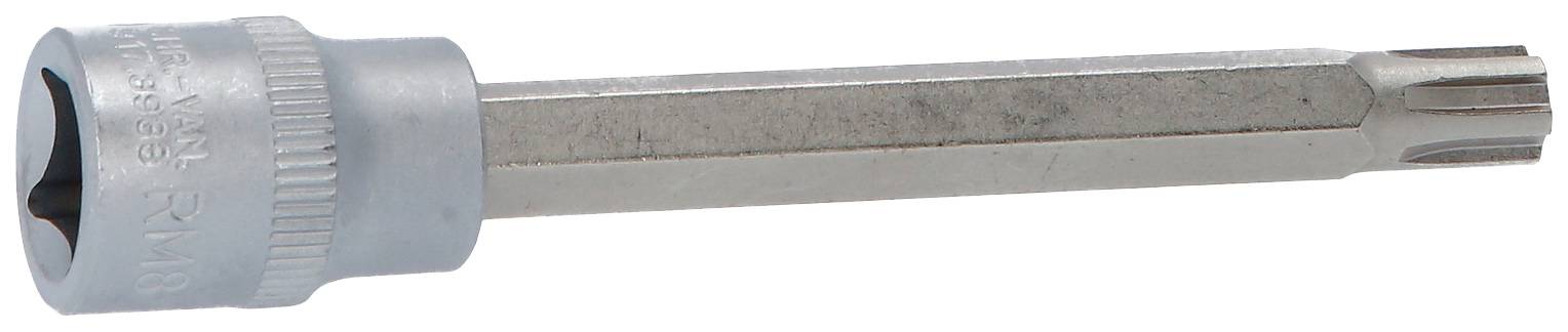 Ein Torx-Schlüssel mit langem Schaft liegt flach. Der Kopf hat eine sternförmige Öffnung für Torx-Schrauben.