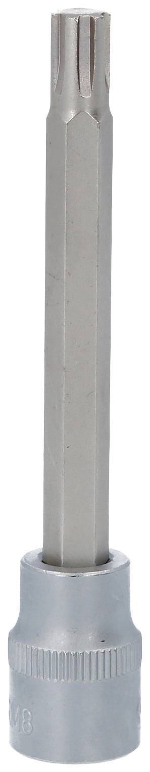 Ein silberner Steckschlüsselsatz-Bitaufsatz mit sechseckigem Kopf, geeignet für Torx-Schrauben, aufrecht stehend.