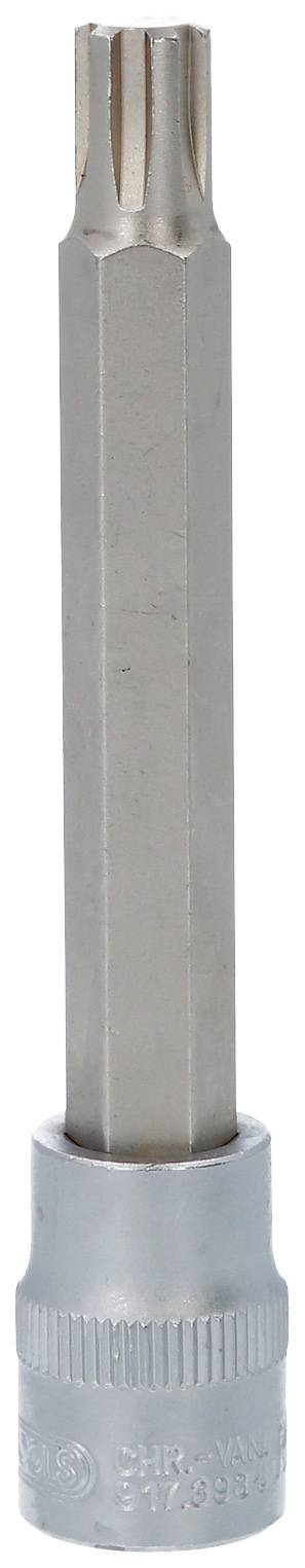 Torx-Steckschlüssel mit silbernem Sechskant-Schaft und gerändelter Basis, für Schraubarbeiten geeignet.