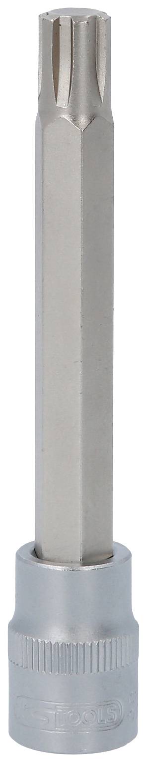 Ein silberner Torx-Schlüsselaufsatz, geeignet für Schraubarbeiten, vertikal stehend und ohne zusätzliche Gegenstände im Bild.