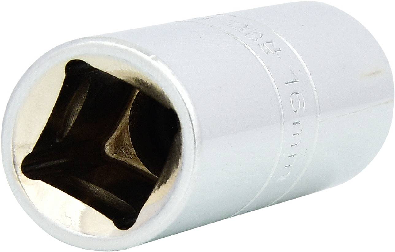 Silberne Sechskant-Stecknuss für Schrauben und Muttern, 16 mm. Werkzeug zum Festziehen und Lösen von Befestigungen.