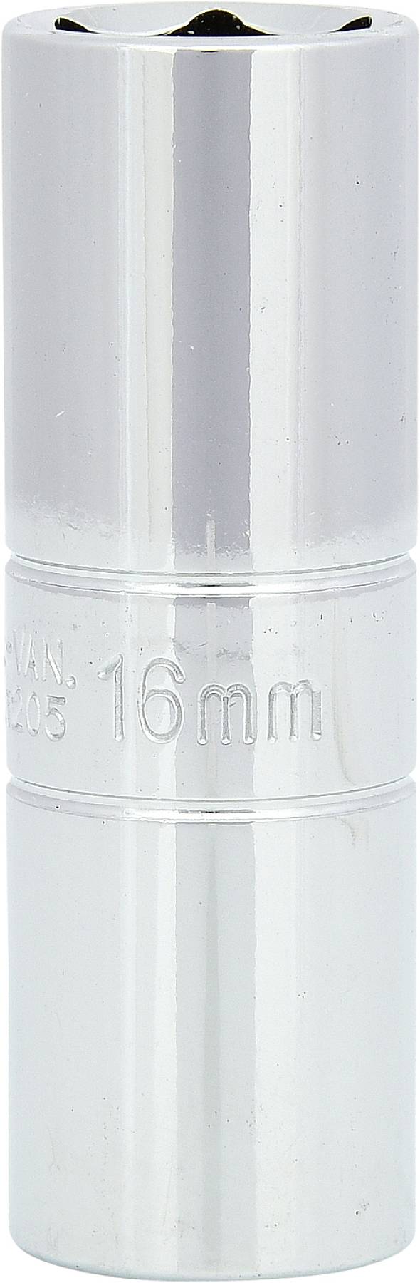 Stecknuss, 16 mm, silber, aus Metall, zylindrische Form, Werkzeug für Schraubarbeiten.