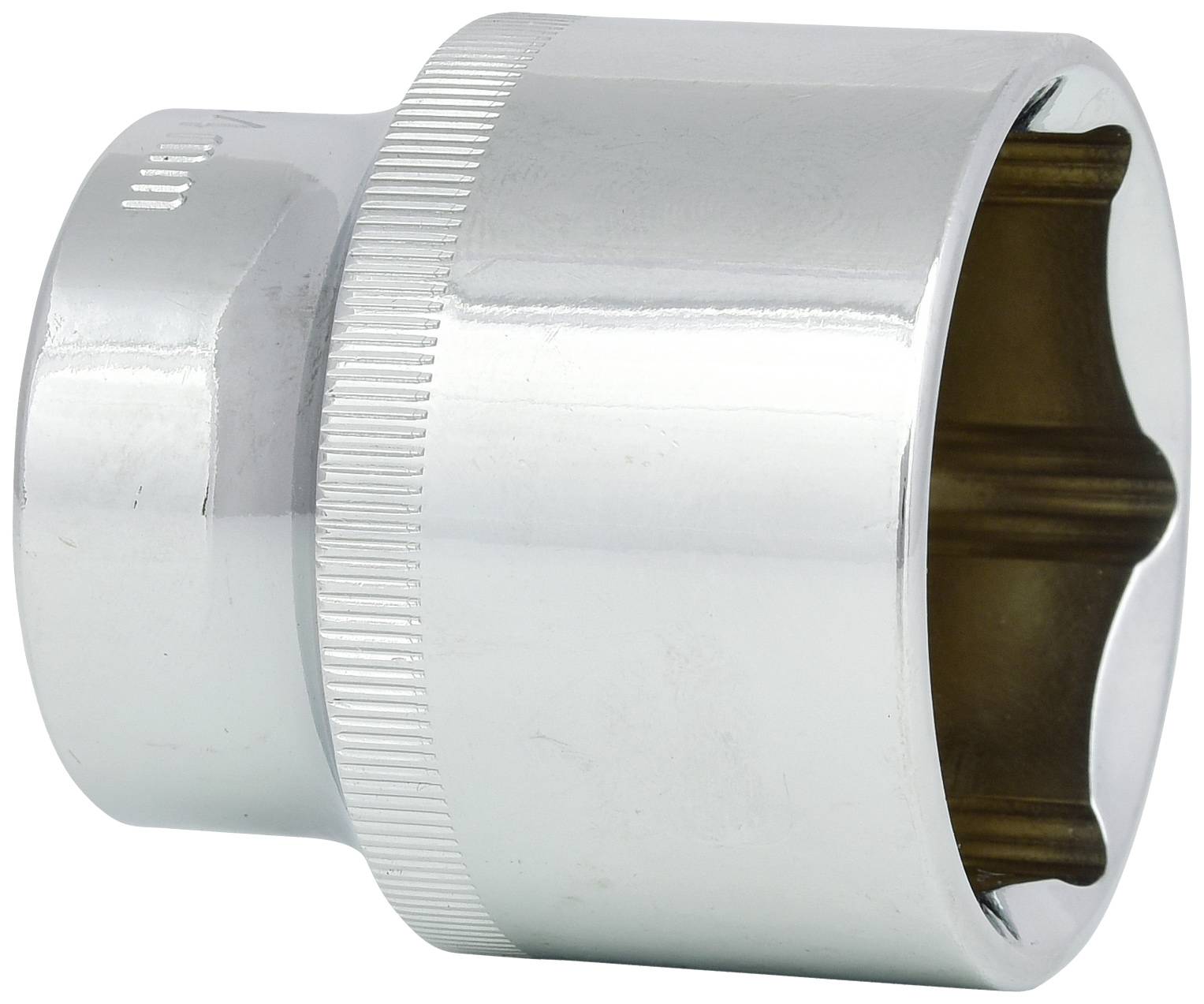 Silberne Stecknuss mit zylindrischer Form und geriffeltem Rand auf weißem Hintergrund. Hauptsächlich für mechanische Zwecke verwendet.