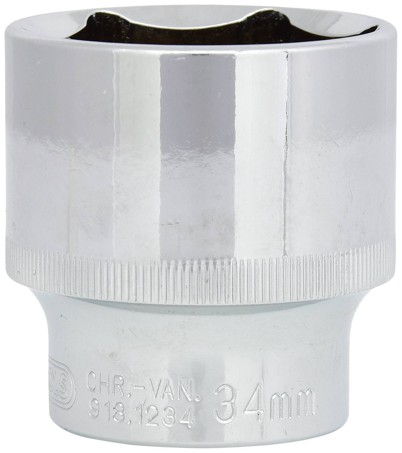 Metallschlüsselaufsatz mit 34 mm Größe, glänzende Oberfläche, geeignet für Schraubarbeiten in Werkstätten oder Heimprojekten.