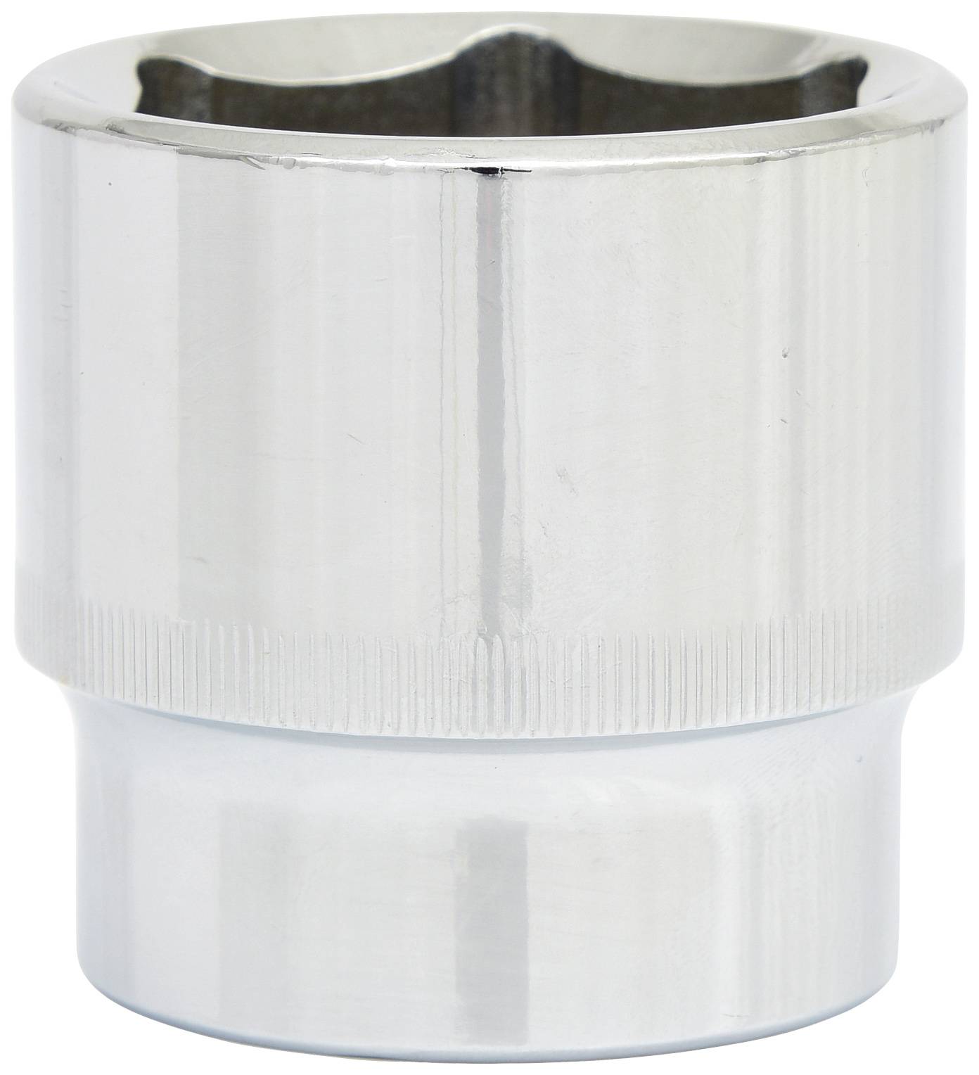 Silberne Stecknuss für Ratschen, spiegelndes Finish, zylindrische Form.