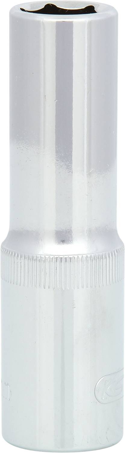 Eine silberne Stecknuss mit geriffeltem Griff, verwendet für den Einsatz mit Steckschlüsseln, um Muttern oder Schrauben festzuziehen oder zu lösen.