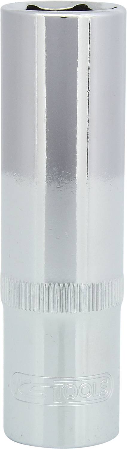 Langer, silberfarbener Steckschlüssel mit geriffeltem Griff, geeignet für mechanische Anwendungen.