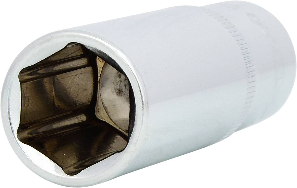 Sechskant-Steckschlüsseleinsatz aus Metall, glänzend, geeignet für Schraubverbindungen.
