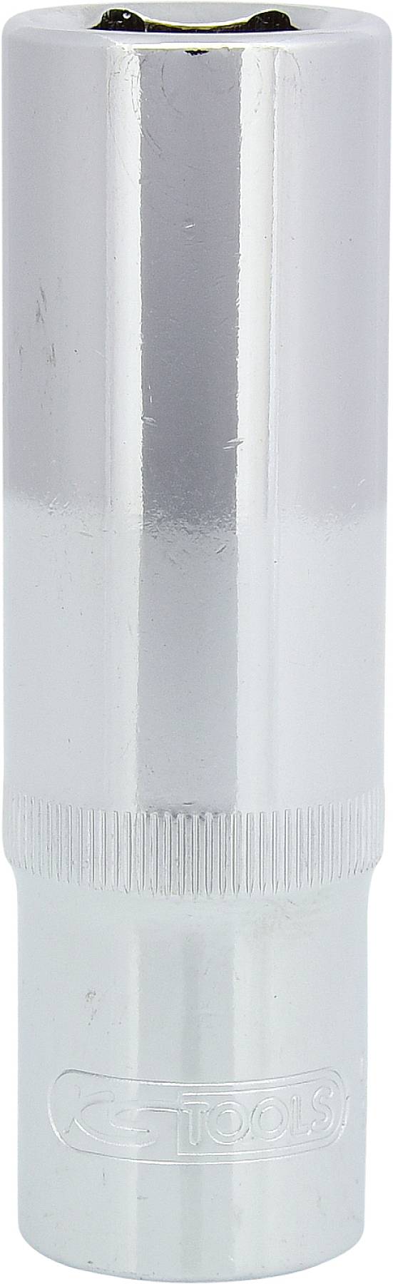 Metallschraubenschlüssel, zylindrisch, silbern glänzend, vertikale Rändelung für besseren Griff.