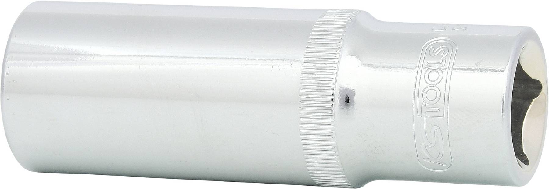 Eine silberne Stecknuss mit sechseckiger Öffnung und geriffeltem Griff.