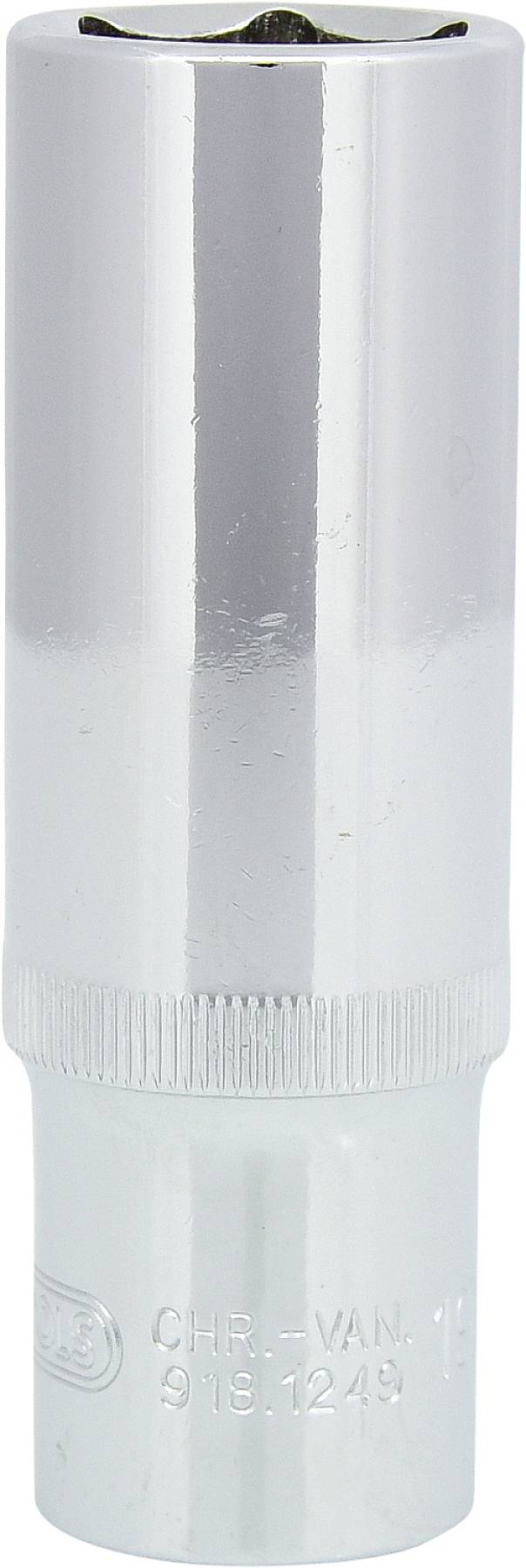 Eine silberne Steckschlüsselverlängerung, zylindrisch und glänzend, mit geriffeltem Griff für besseren Halt.