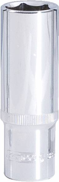 Chromfarbene Stecknuss aus Metall, zylindrische Form, verwendet für die Montage und Demontage von Schrauben und Muttern.