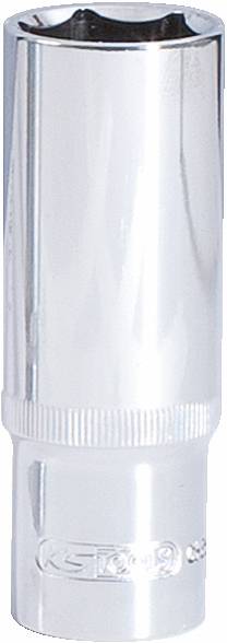 Metallischer Steckschlüsselaufsatz in zylinderischer Form, silbern glänzend, mit geriffeltem Griffbereich, für Werkzeugeinsatz.