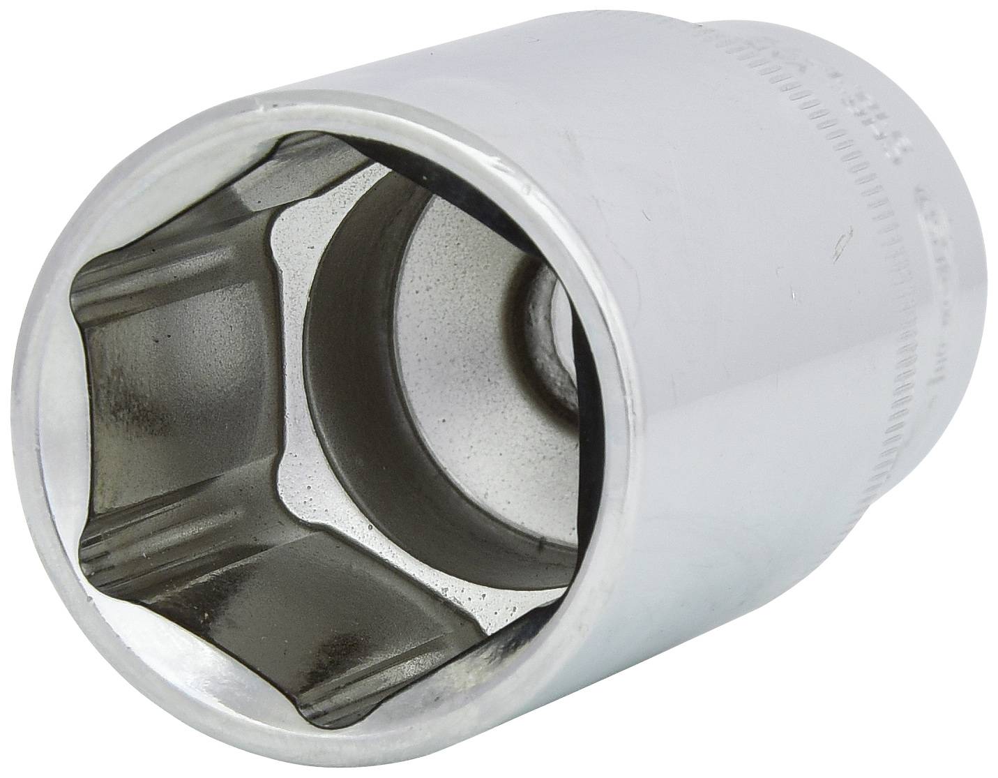 Metallene Stecknuss mit sechskantiger Öffnung, verwendet für Schraubenschlüssel und Ratschen, geeignet zum Lösen von Sechskantschrauben.