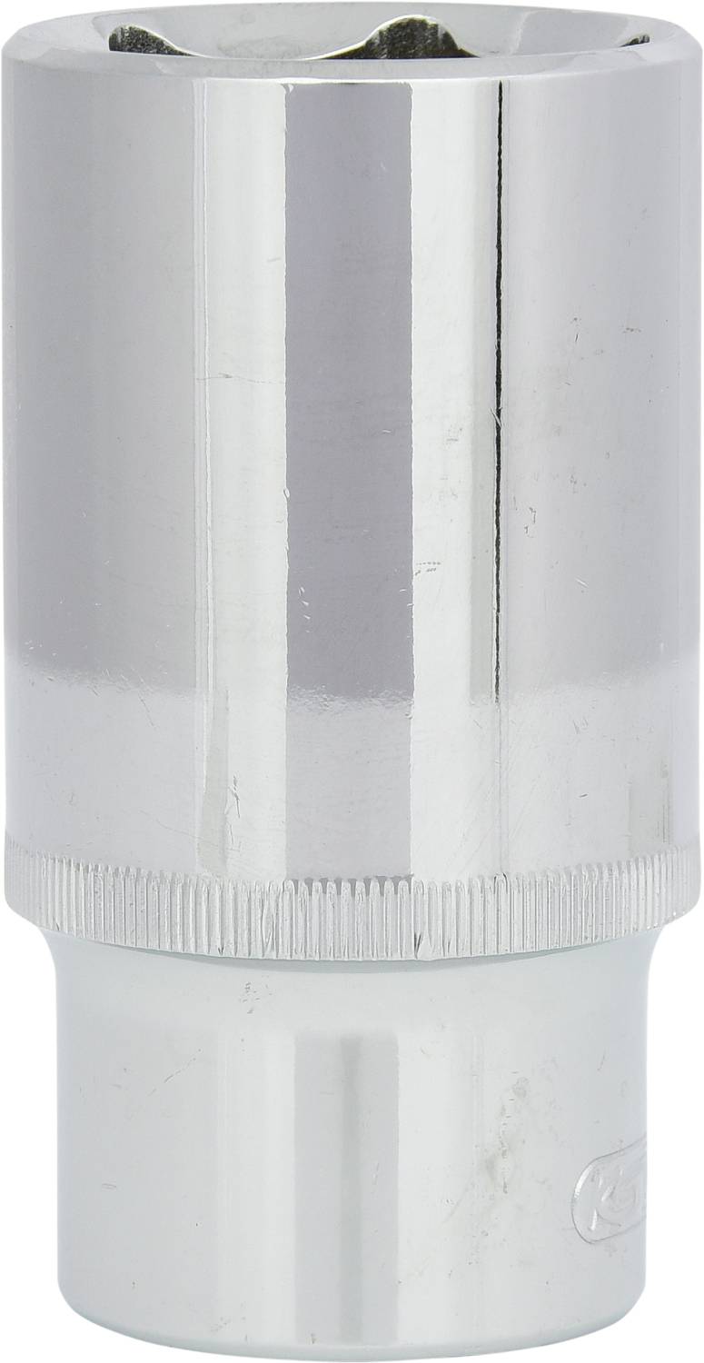 Verchromte Stecknuss aus Metall, zylindrische Form, verwendet zum Festziehen oder Lösen von Muttern und Schrauben.