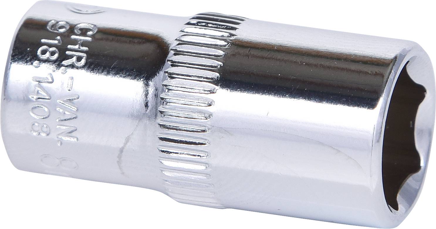 Stecknuss aus Chrom-Vanadium-Stahl mit geriffeltem Griff, Typ und Spezifikationen (918.1408) sind auf der Oberfläche eingraviert.