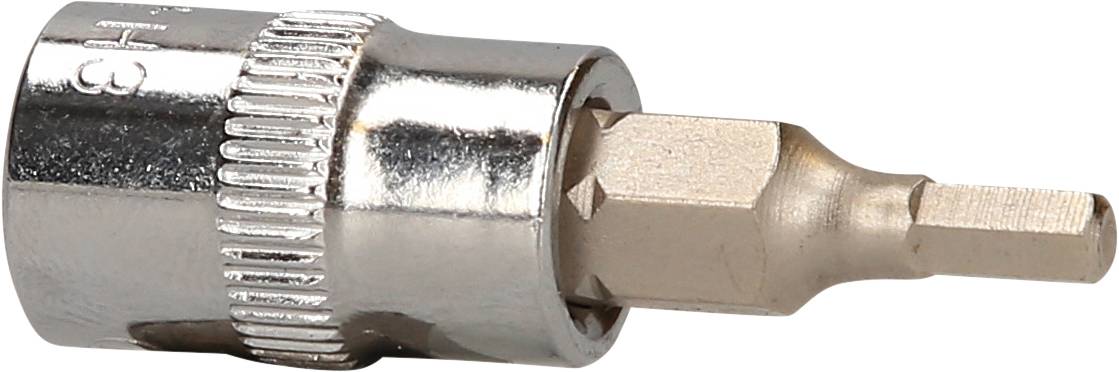 Metallischer Sechskantbitsatz, glänzend silbern, mit einem sechseckigen Einsatz aus Messing, verwendet für mechanische Befestigungen.