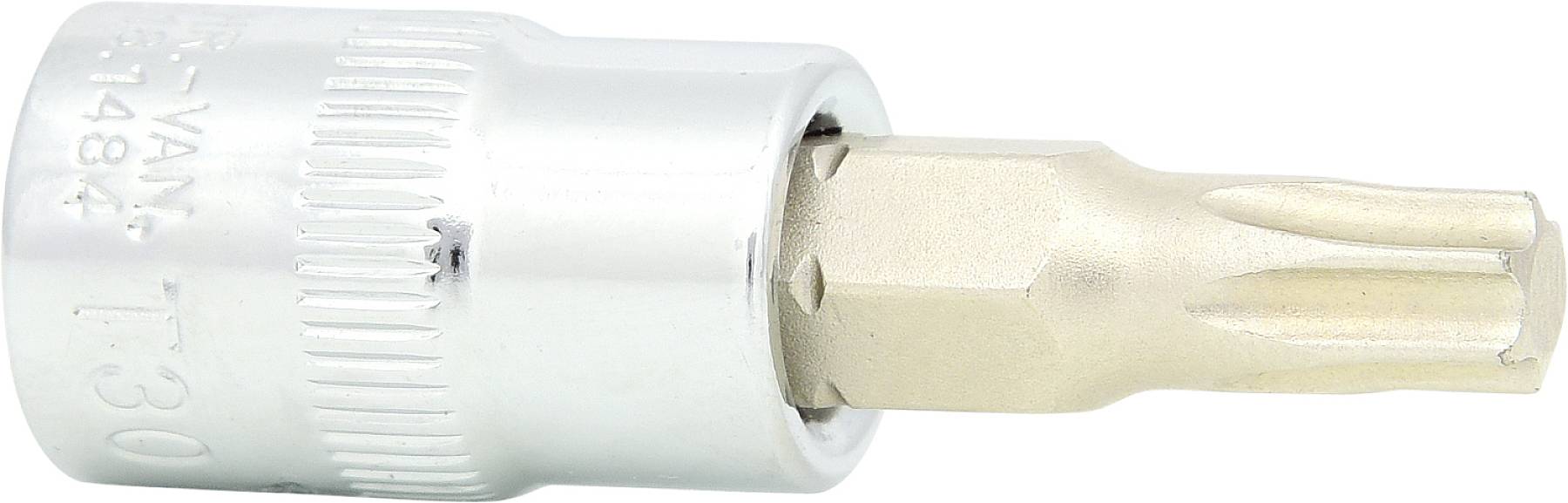 Bitaufsatz mit Torx-Profil, links zylindrische Metallhülse mit Gravur 'TT30', rechts sechskantiger Einsatz, geeignet für Schraubarbeiten.