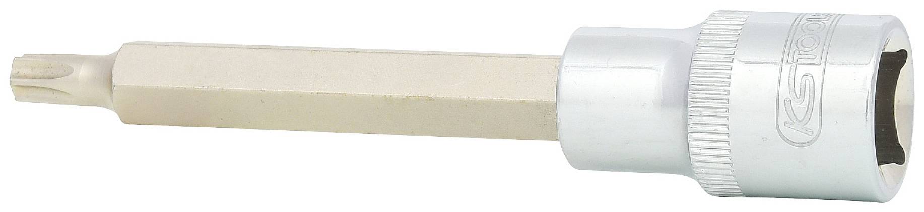 Ein Sechskant-Bit mit Torx-Kopf, geeignet für Schraubarbeiten, ist in Metalloptik abgebildet.