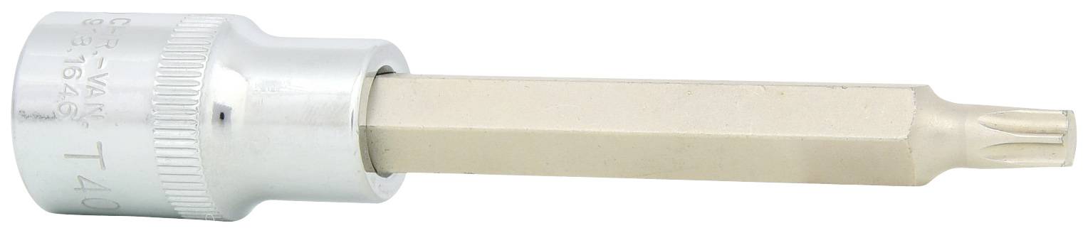 Torx-Bit-Einsatz mit T40-Kopf. Der Schaft ist sechskantig und aus Metall gefertigt. Ideal für präzise Schraubarbeiten.