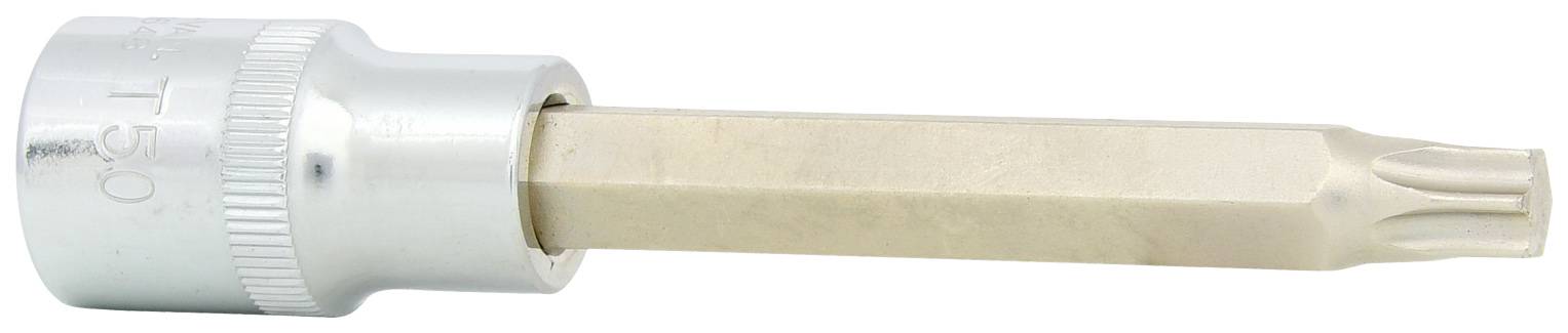 Ein silberfarbiger Torx-Bit, häufig verwendet zum Festziehen von Schrauben mit sternförmigen Profilen in mechanischen Anwendungen.