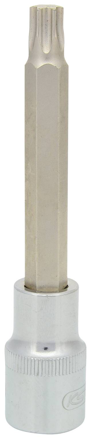 Ein Bit-Steckschlüssel mit einem sternförmigen Ende aus Metall, geeignet für Schraubverbindungen mit Torx-Profil.