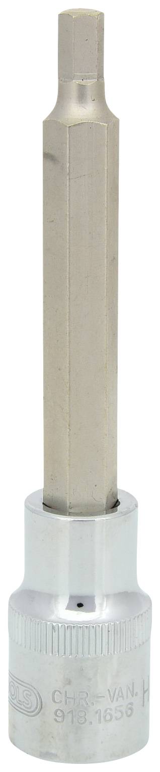 Ein silberner Steckschlüssel mit einem langen Sechskant-Bit, das für die Arbeit mit Schrauben verwendet wird.