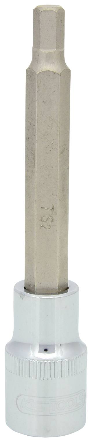 Ein sechseckiger Steckbit aus Metall mit einem Griff, der für den Gebrauch mit einem Steckschlüssel vorgesehen ist.