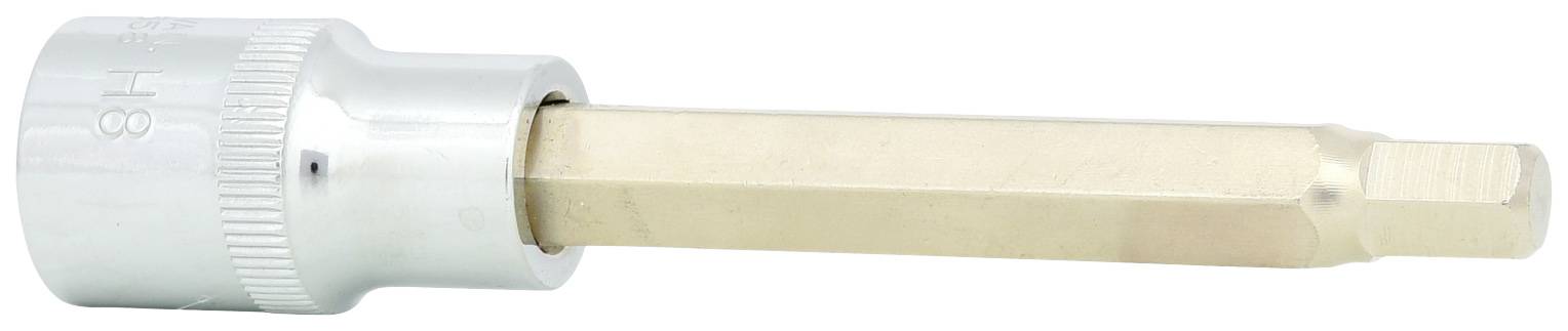 Sechskant-Bit mit silbernem Steckschlüsselhalter, verwendet zum Anziehen oder Lösen von Schrauben mit Innensechskantprofil.