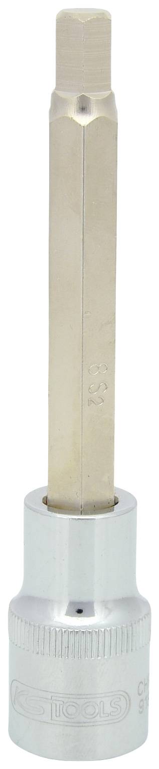 Abgebildet ist ein Steckschlüssel mit langem Sechskant-Bit aus Metall, geeignet für Schraubarbeiten in schwer zugänglichen Bereichen.