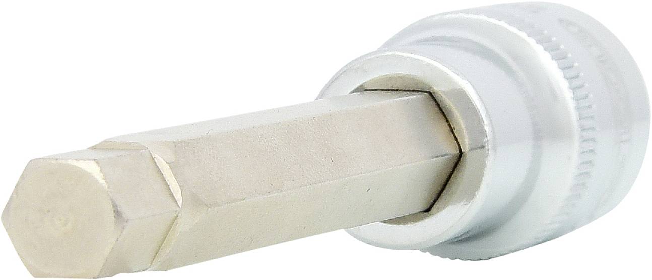 Sechskant-Bit in einer Stecknuss, Detailaufnahmen von Werkzeug für Schraubenarbeiten. Geeignet für handwerkliche Anwendungen.