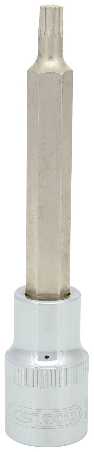 Ein silberner Steckschlüssel mit einem langen, sechskantigen Schaft, der für Schraubarbeiten verwendet wird.