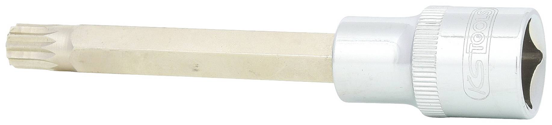 Ein silberner Steckschlüsselsatz mit einem goldenen, sternförmigen Torx-Bit.